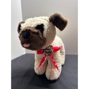 Puppy Luv Plush Pug Dog Stuffed Animal Toy 12" Beige/Brown With Heart Bow Walmar